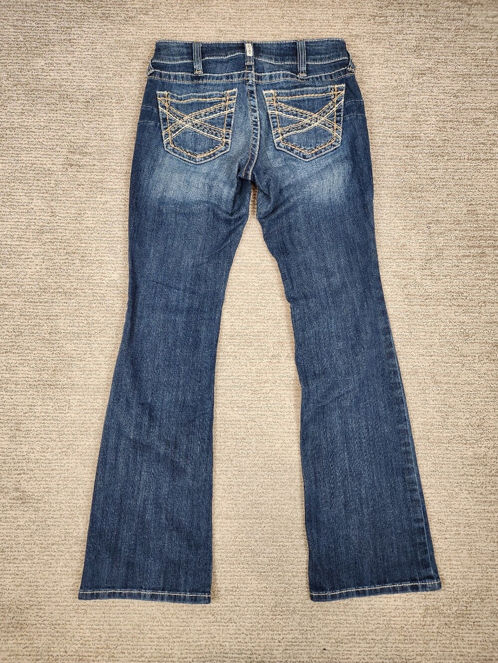 Ariat Real Entwined Mid Rise Boot Jeans Womens 28R Thick Stitch Western Blue
